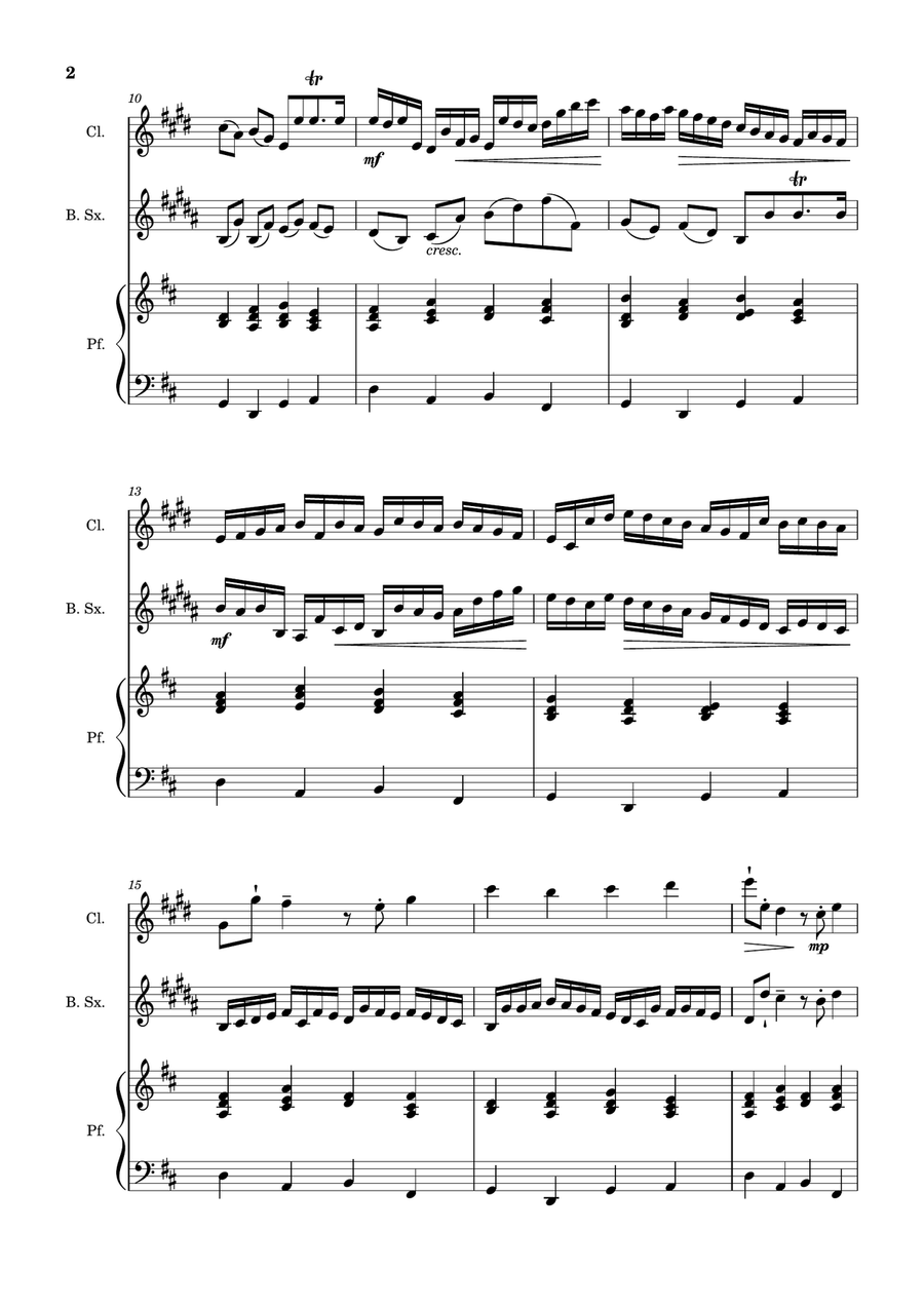 Canon in D Major, P.37; T.337. Clarinet, B. Sax and Piano. Score and Parts Woodwind Duet scores gallery preview page 2
