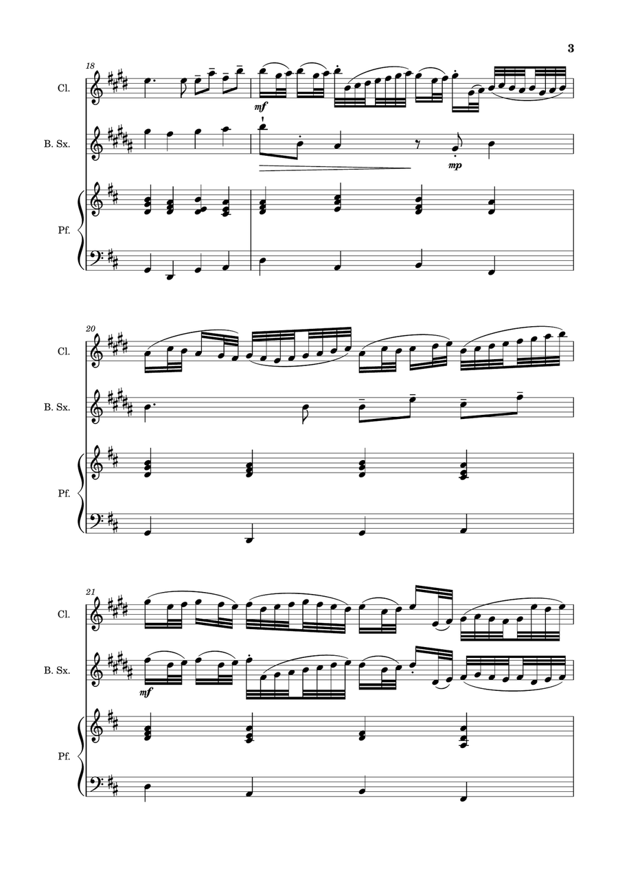 Canon in D Major, P.37; T.337. Clarinet, B. Sax and Piano. Score and Parts Woodwind Duet scores gallery preview page 3