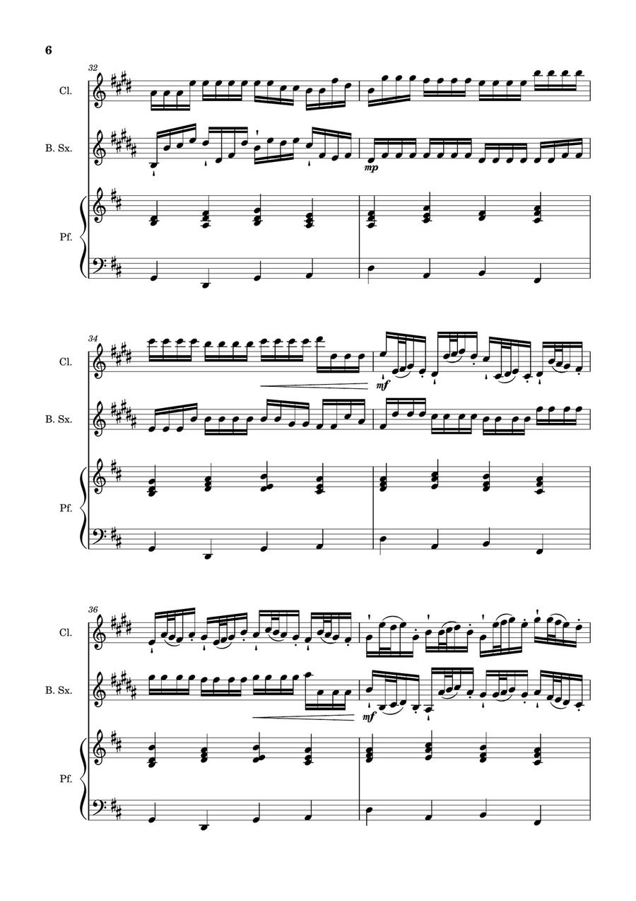 Canon in D Major, P.37; T.337. Clarinet, B. Sax and Piano. Score and Parts Woodwind Duet scores gallery preview page 6