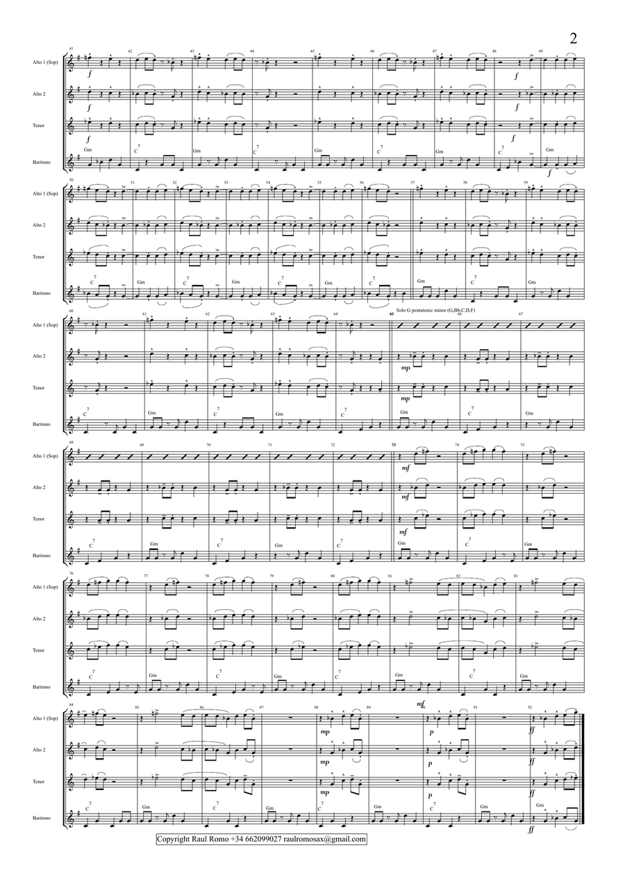 Riff number Reggae - Sax Quartet AATB/SATB Saxophone Quartet scores gallery preview page 2