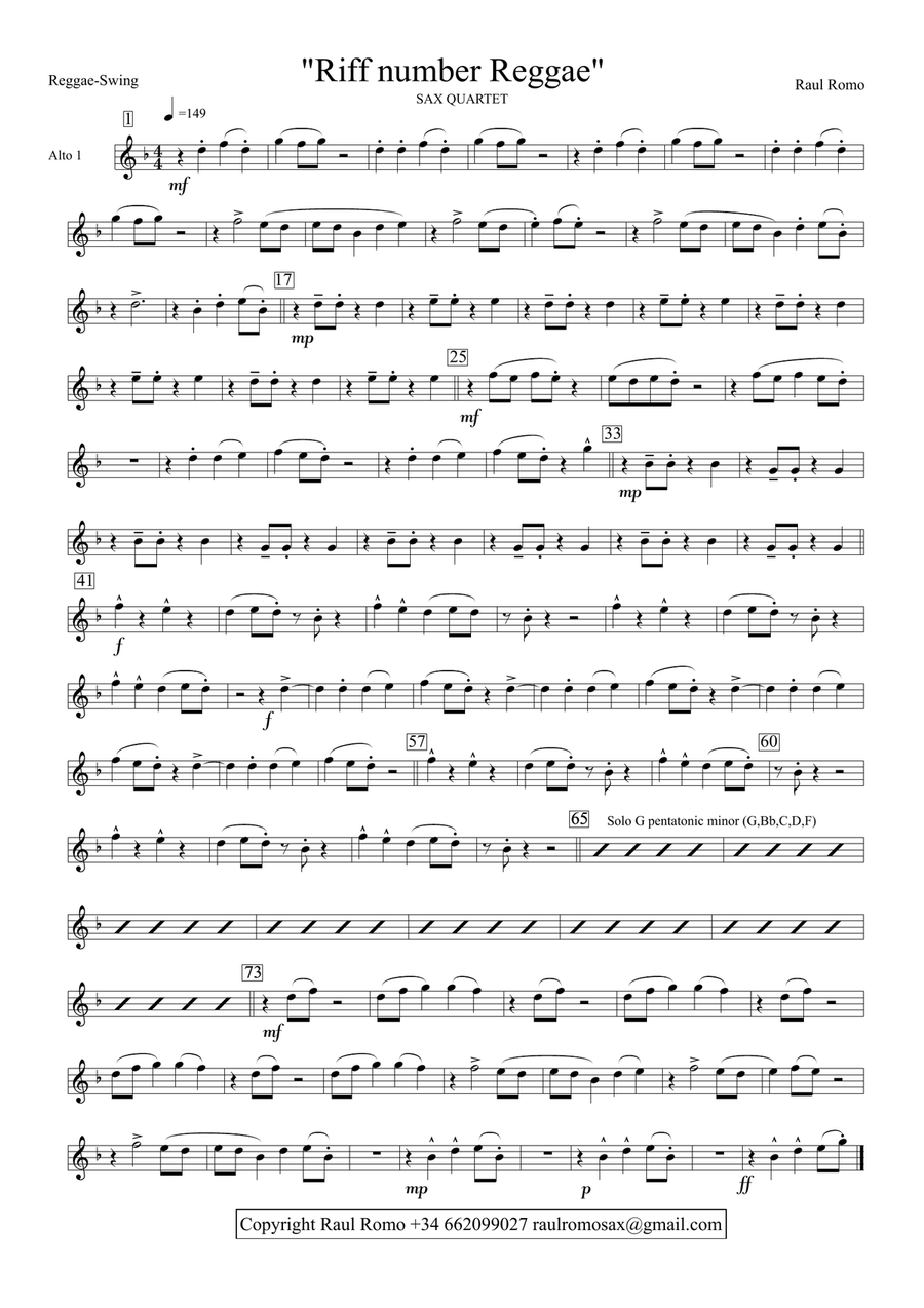 Riff number Reggae - Sax Quartet AATB/SATB Saxophone Quartet scores gallery preview page 4