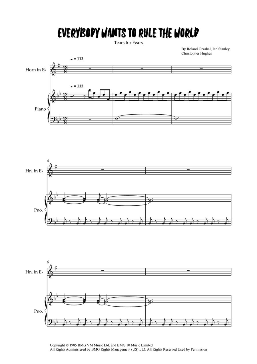 Everybody Wants To Rule The World Horn scores gallery preview page 1