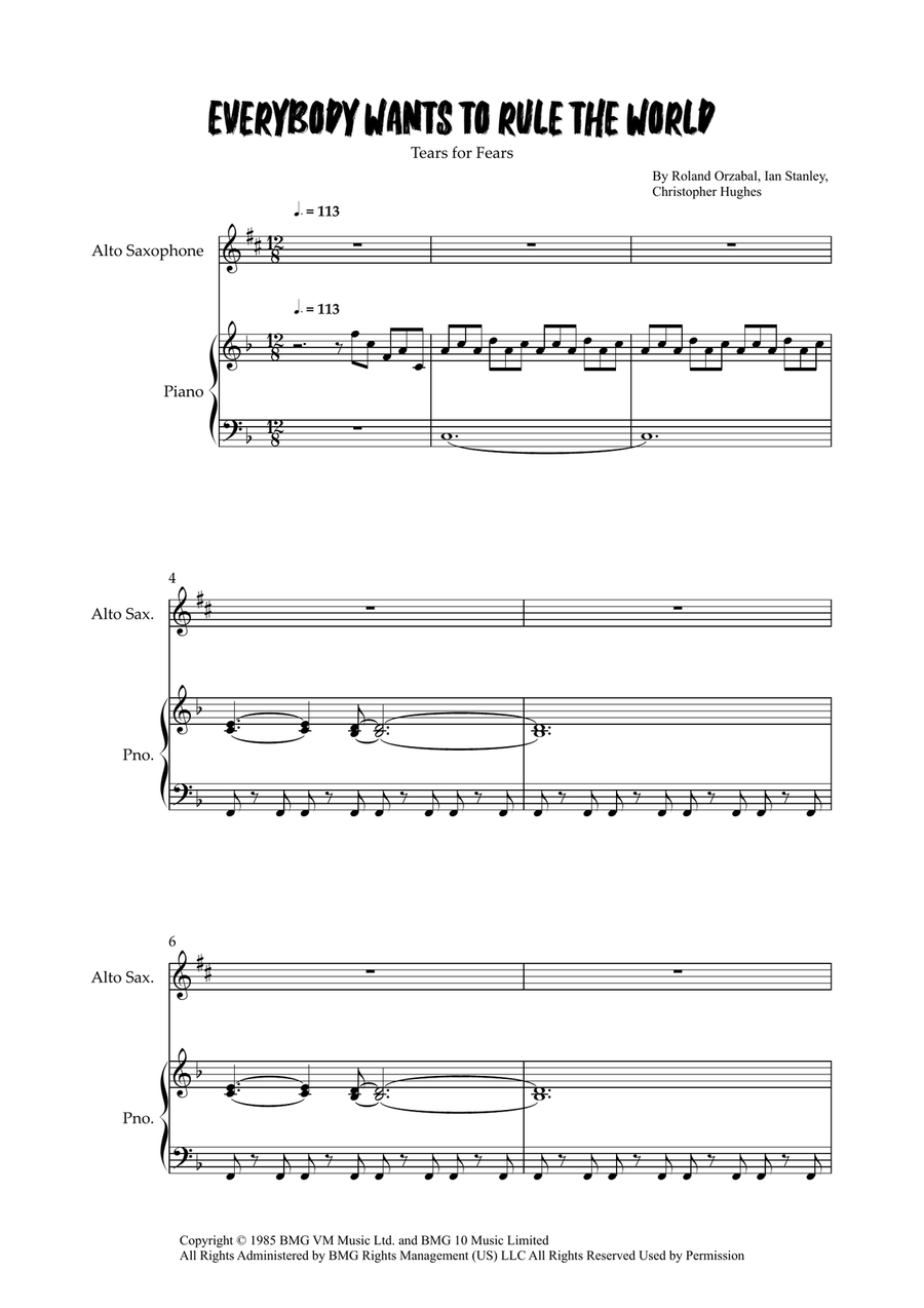 Everybody Wants To Rule The World Alto Saxophone scores gallery preview page 1