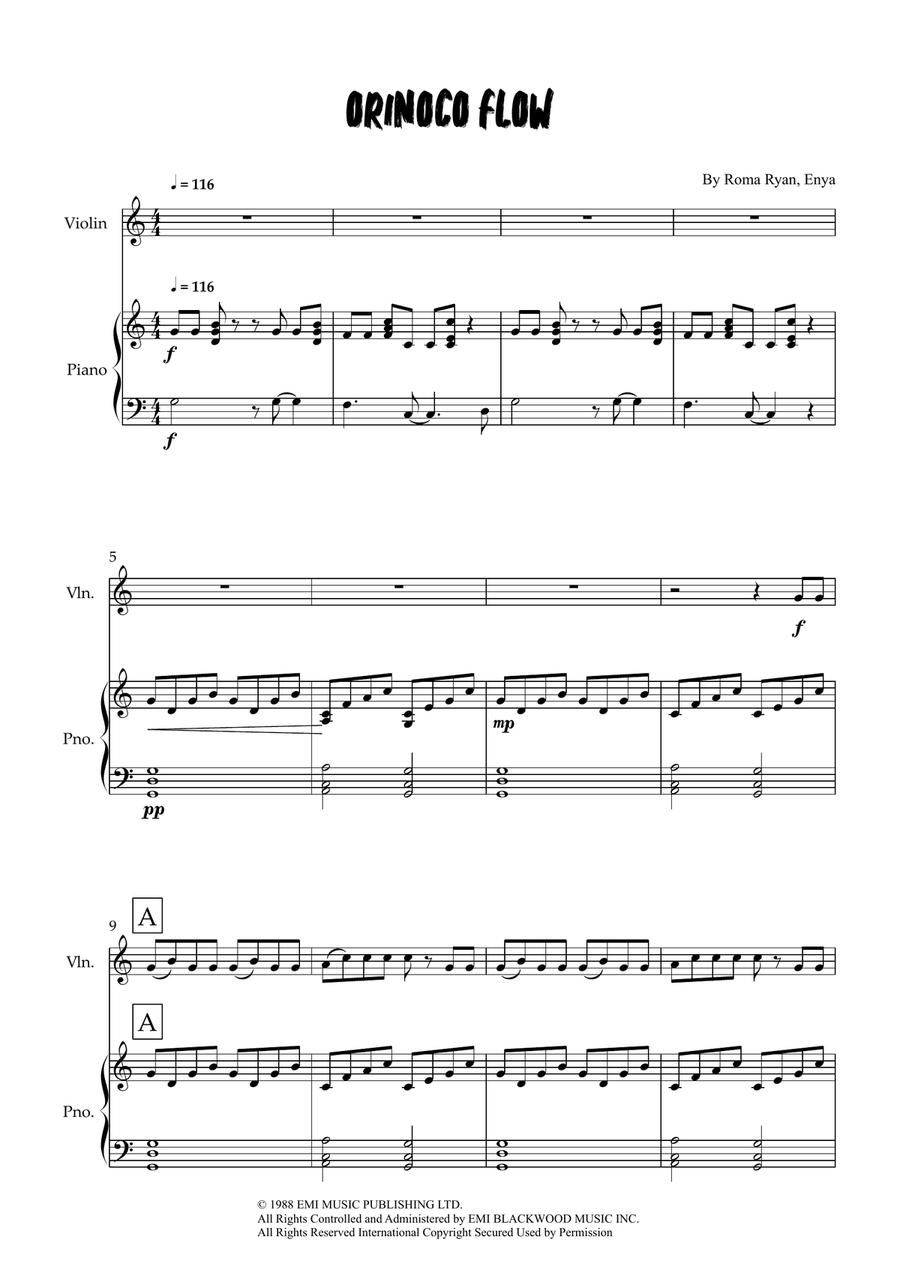 Orinoco Flow Orinoco Flow Violin Solo scores gallery preview page 1