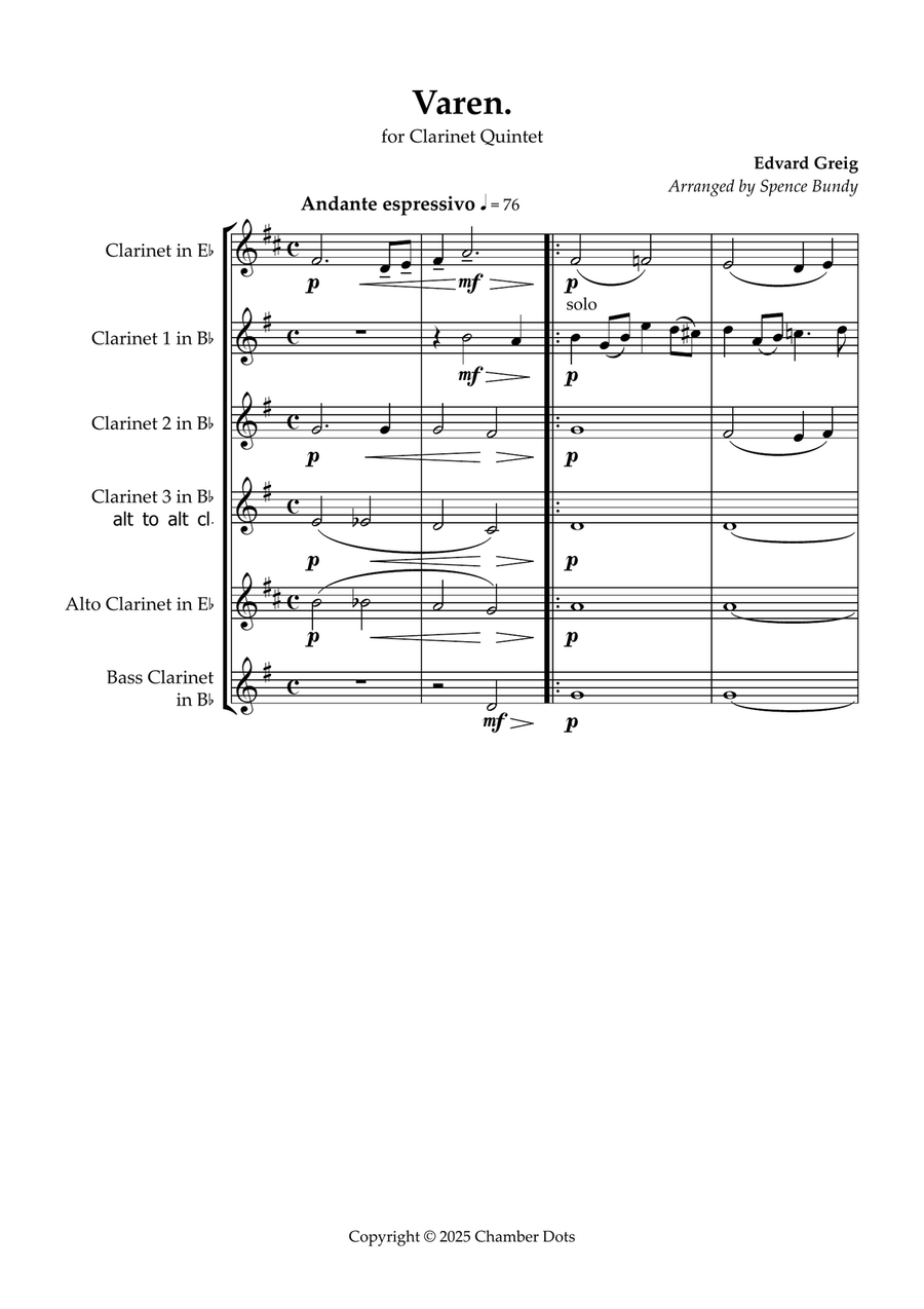 Varen. Varen. Clarinet Quintet scores gallery preview page 2