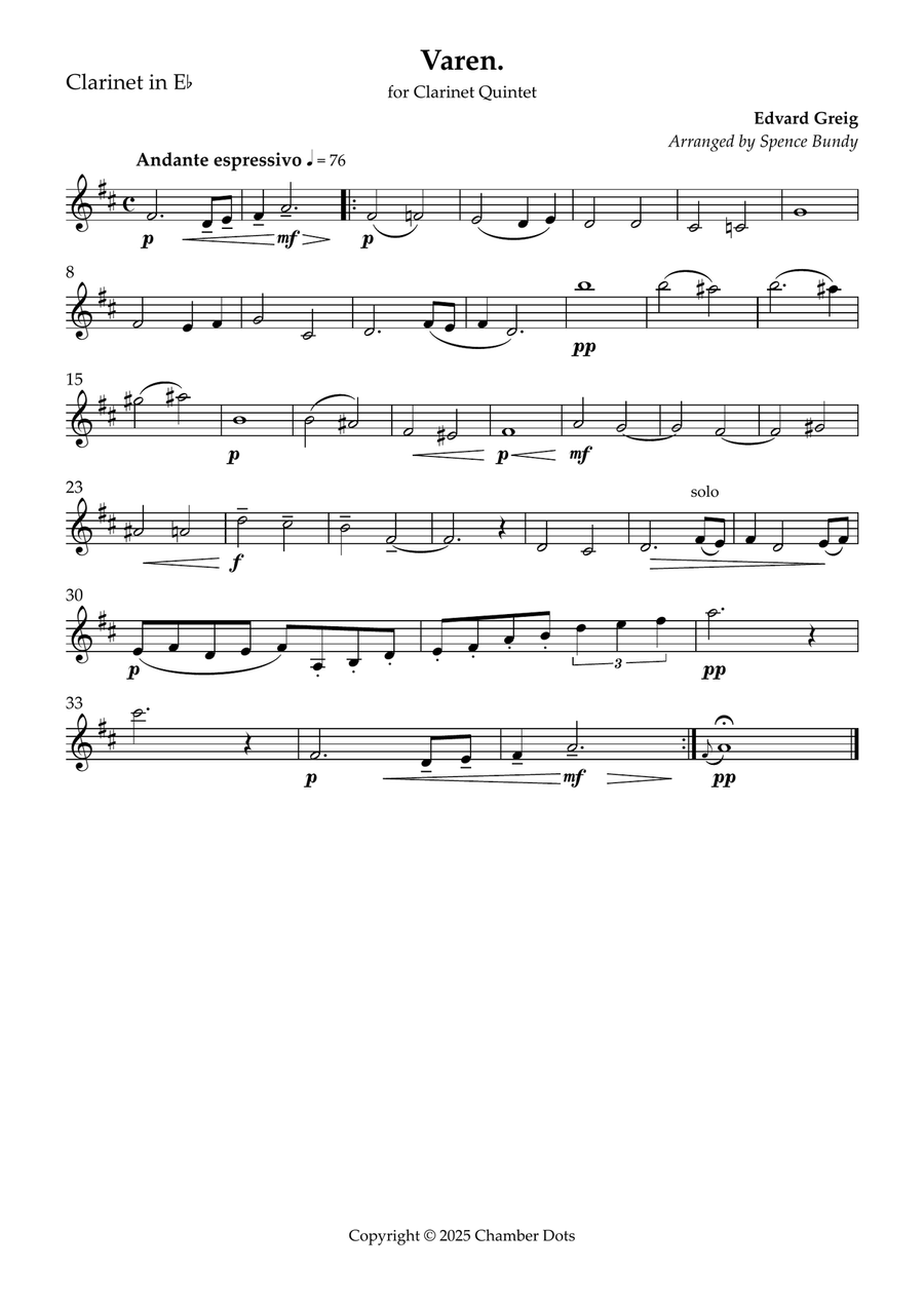 Varen. Varen. Clarinet Quintet scores gallery preview page 6