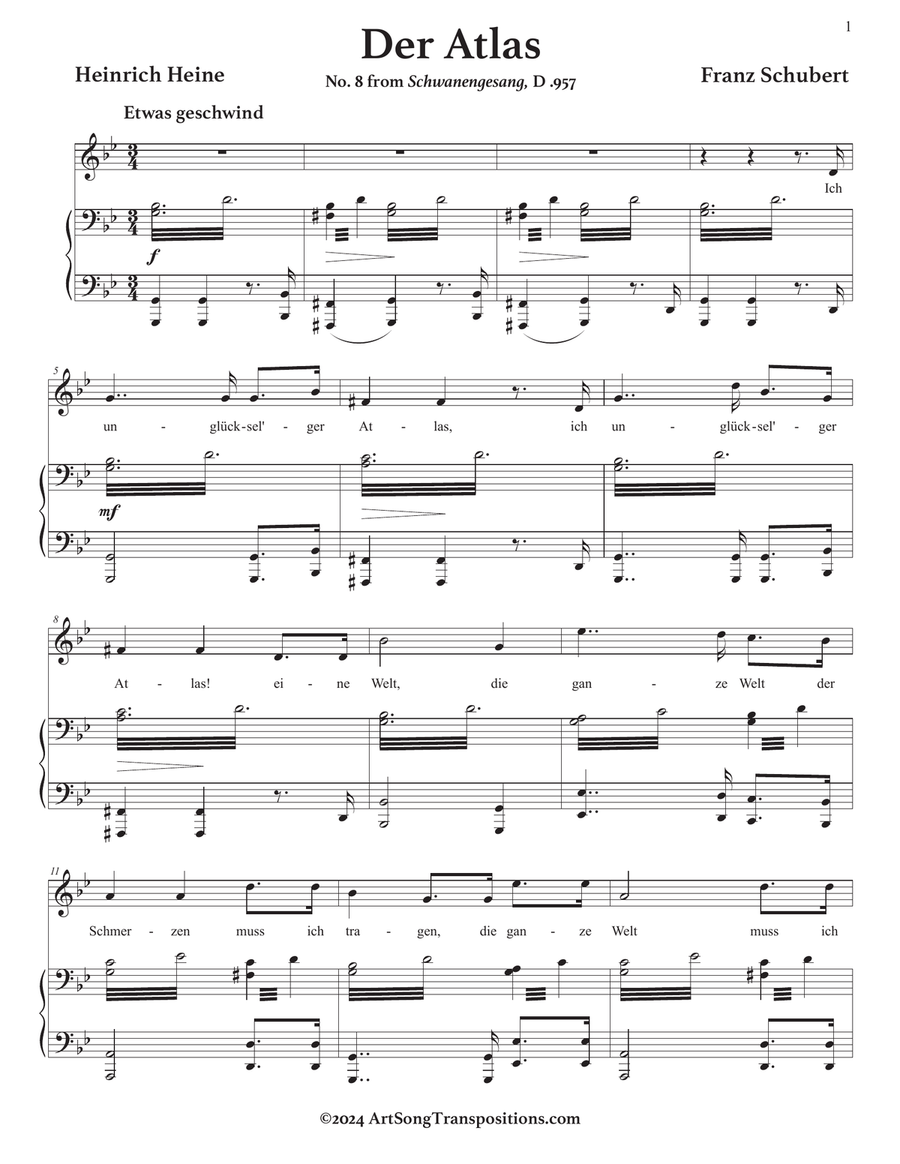 SCHUBERT: Der Atlas, D. 957 no. 8 (transposed to G minor) Piano, Vocal scores gallery preview page 2