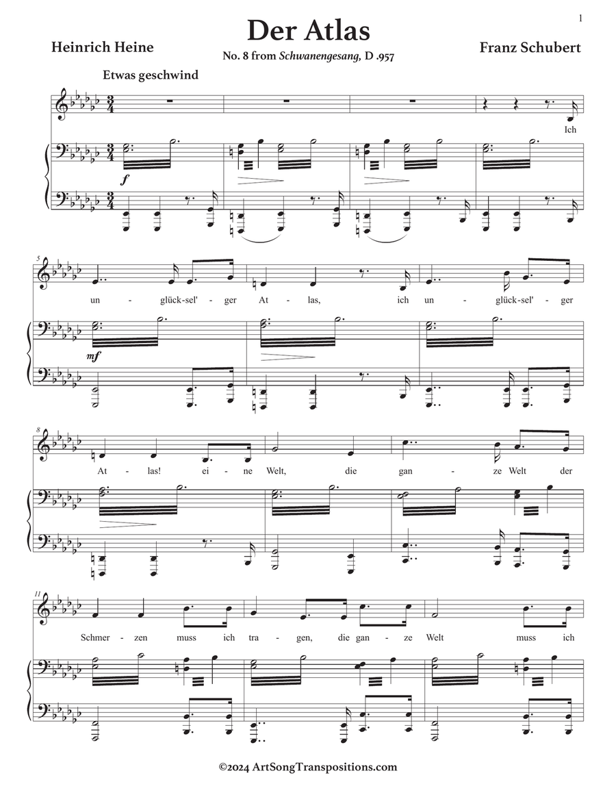 SCHUBERT: Der Atlas, D. 957 no. 8 (transposed to E-flat minor) Piano, Vocal scores gallery preview page 2