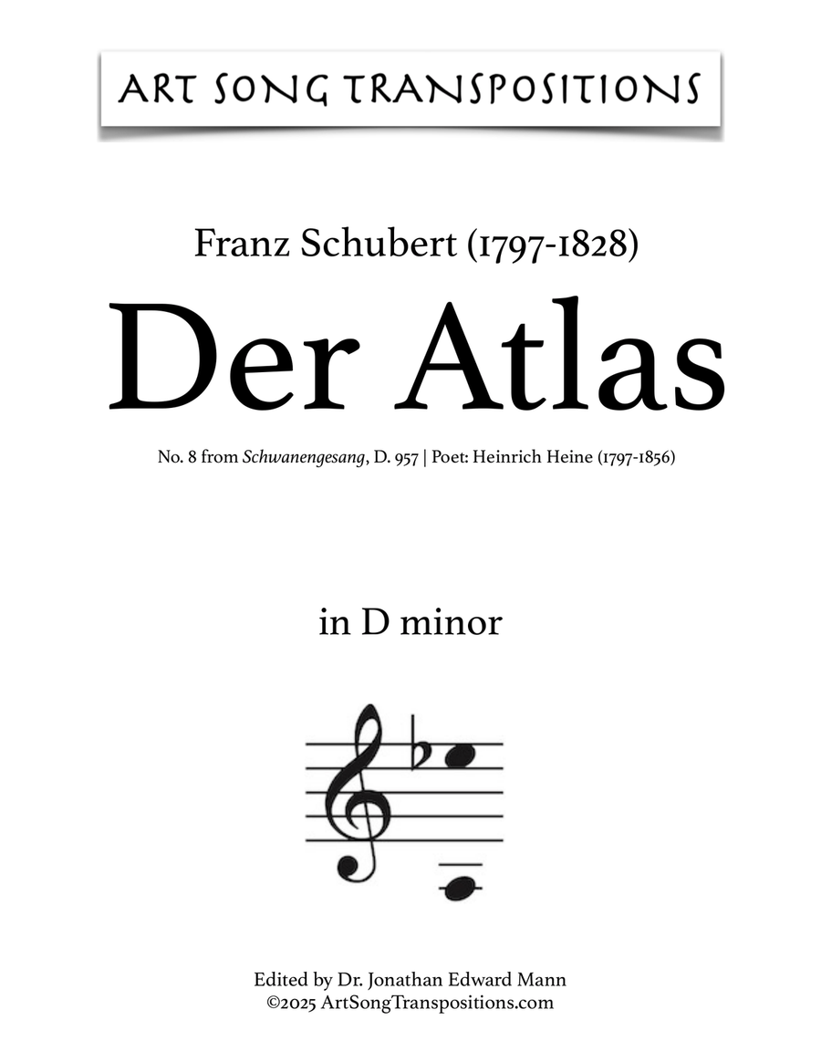 SCHUBERT: Der Atlas, D. 957 no. 8 (transposed to D minor) Piano, Vocal scores gallery preview page 1