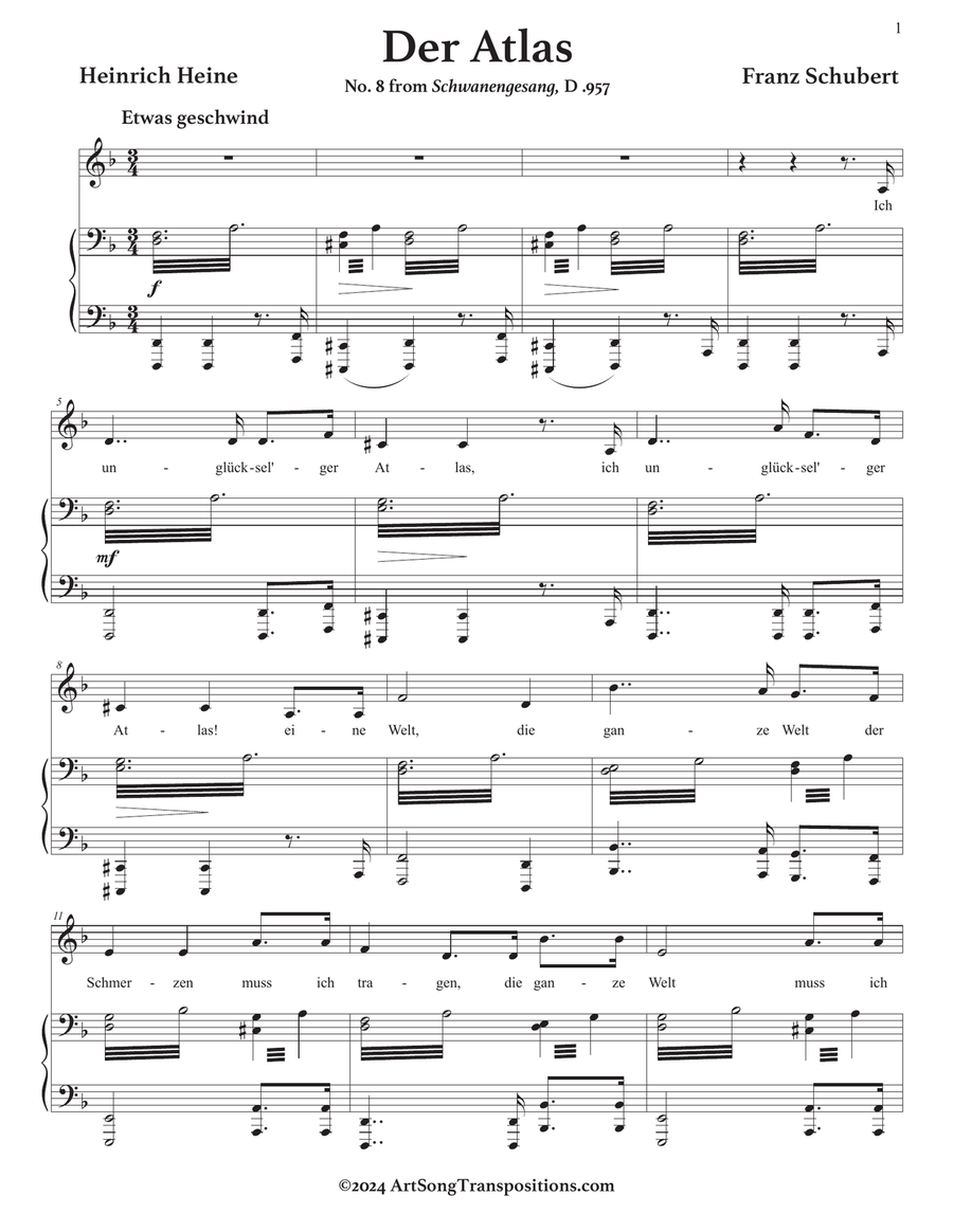 SCHUBERT: Der Atlas, D. 957 no. 8 (transposed to D minor) Piano, Vocal scores gallery preview page 2