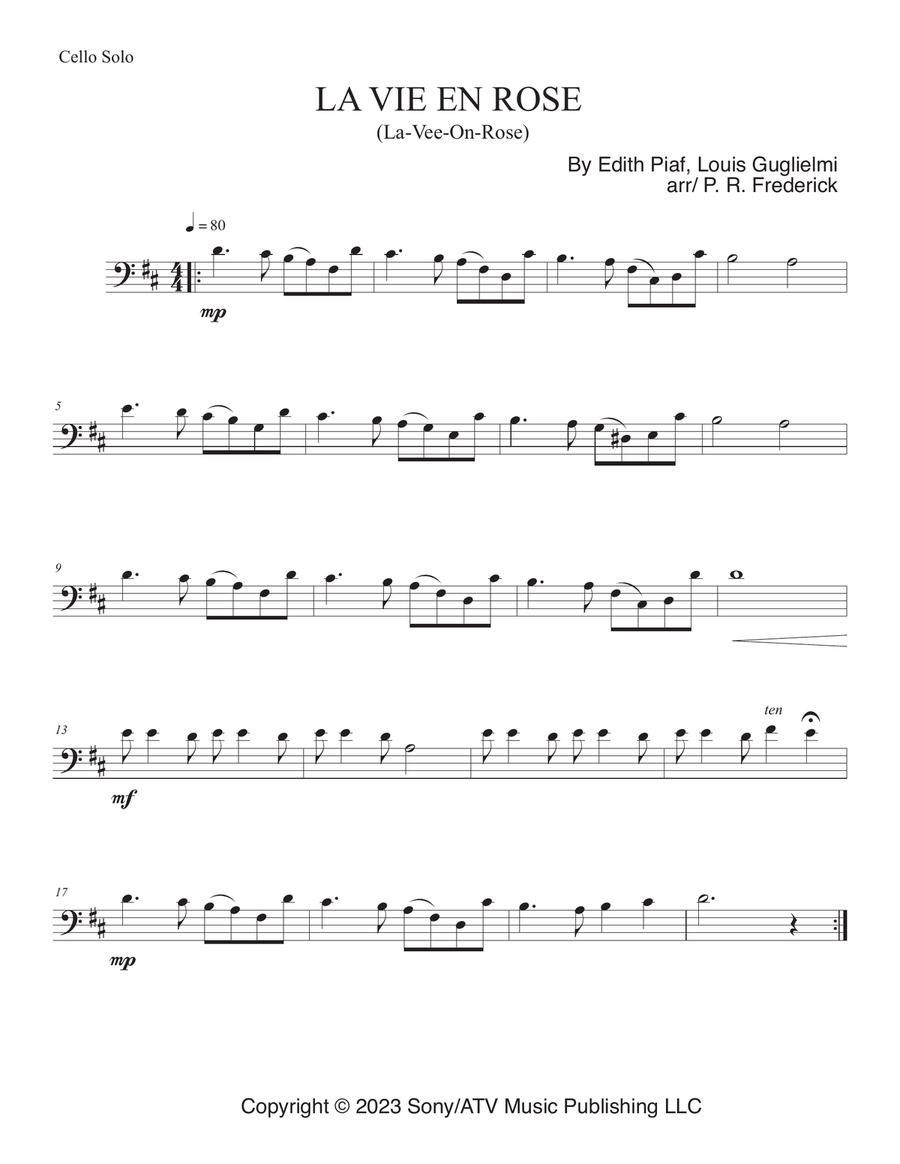 La Vie En Rose La Vie En Rose Cello Solo scores gallery preview page 1