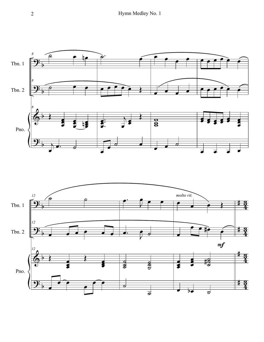 Hymn Medley No. 1 (Trombone Duet with Piano Accompaniment) Trombone Duet scores gallery preview page 2