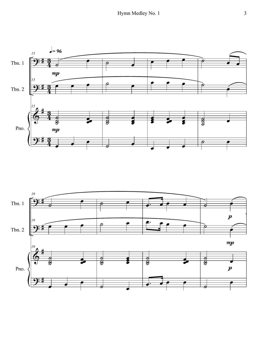 Hymn Medley No. 1 (Trombone Duet with Piano Accompaniment) Trombone Duet scores gallery preview page 3