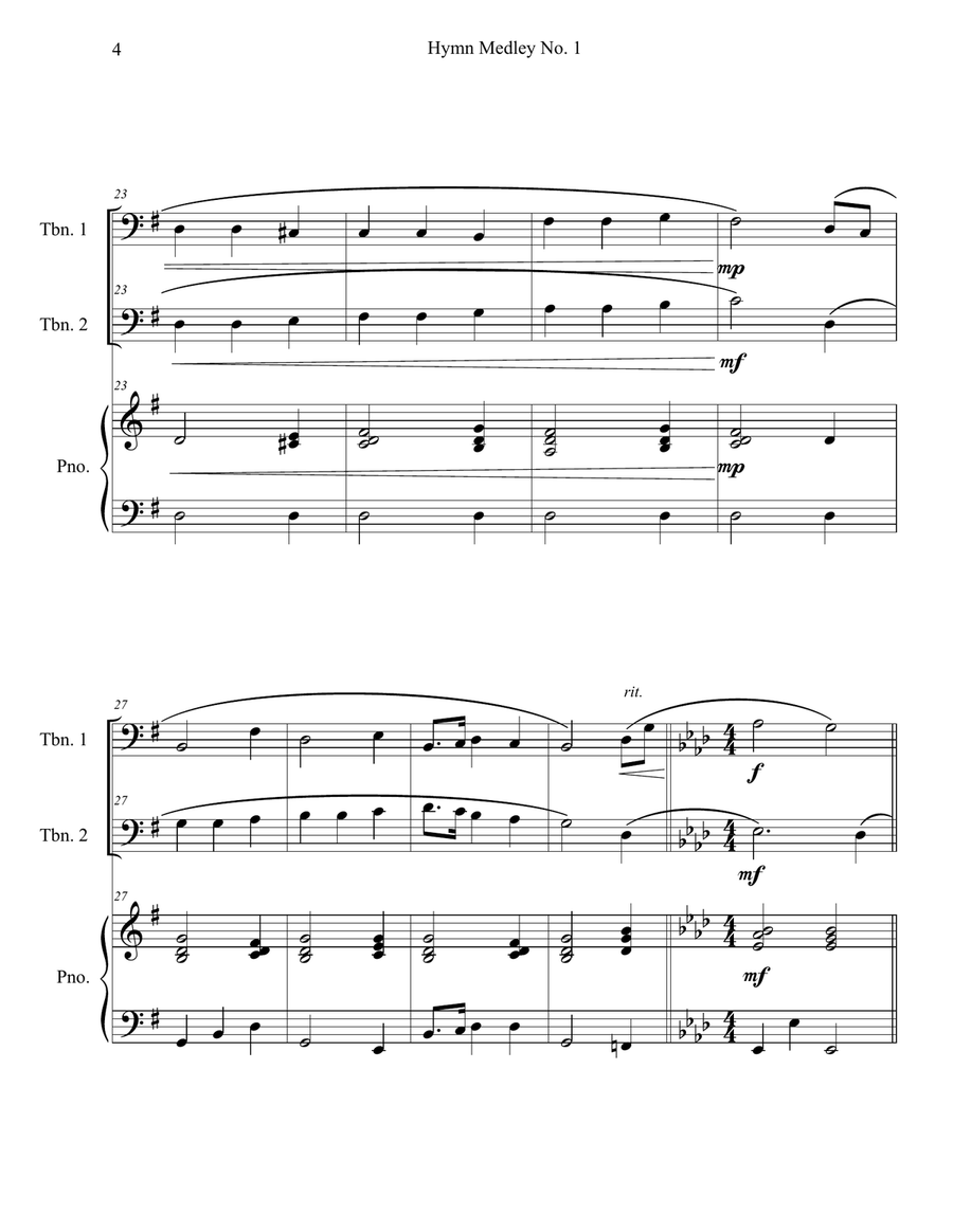 Hymn Medley No. 1 (Trombone Duet with Piano Accompaniment) Trombone Duet scores gallery preview page 4
