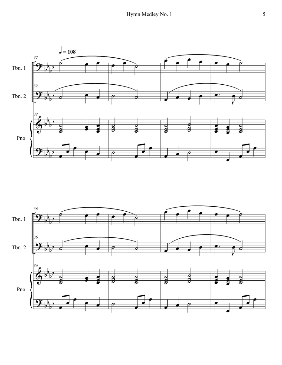 Hymn Medley No. 1 (Trombone Duet with Piano Accompaniment) Trombone Duet scores gallery preview page 5