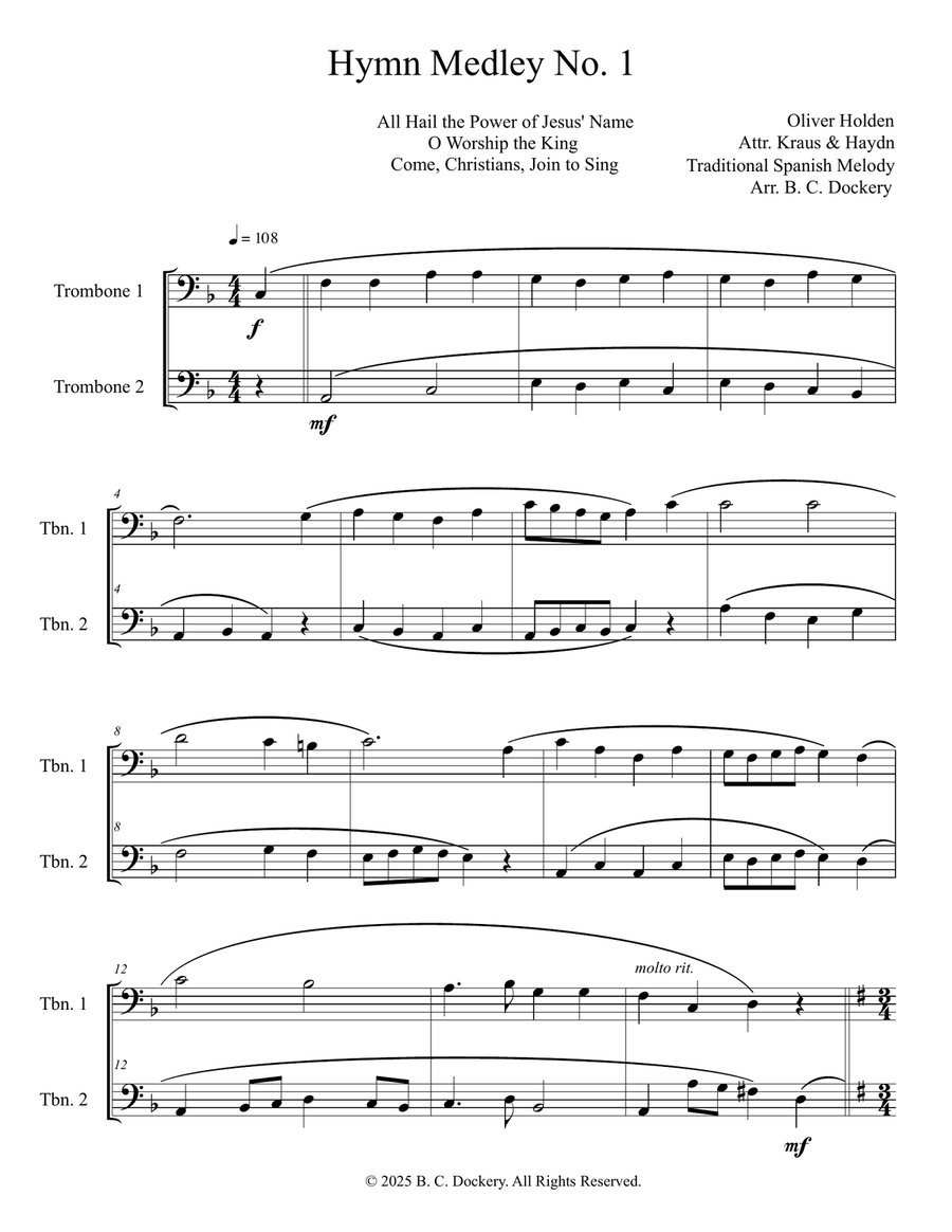 Hymn Medley No. 1 (Trombone Duet) Trombone Duet scores gallery preview page 1