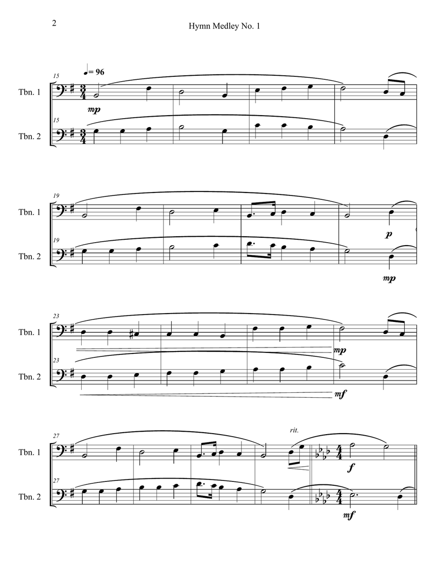 Hymn Medley No. 1 (Trombone Duet) Trombone Duet scores gallery preview page 2