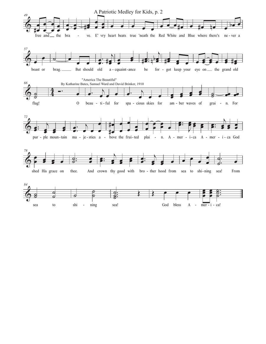 A Patriotic Medley for Kids in a High Key Piano, Vocal scores gallery preview page 2