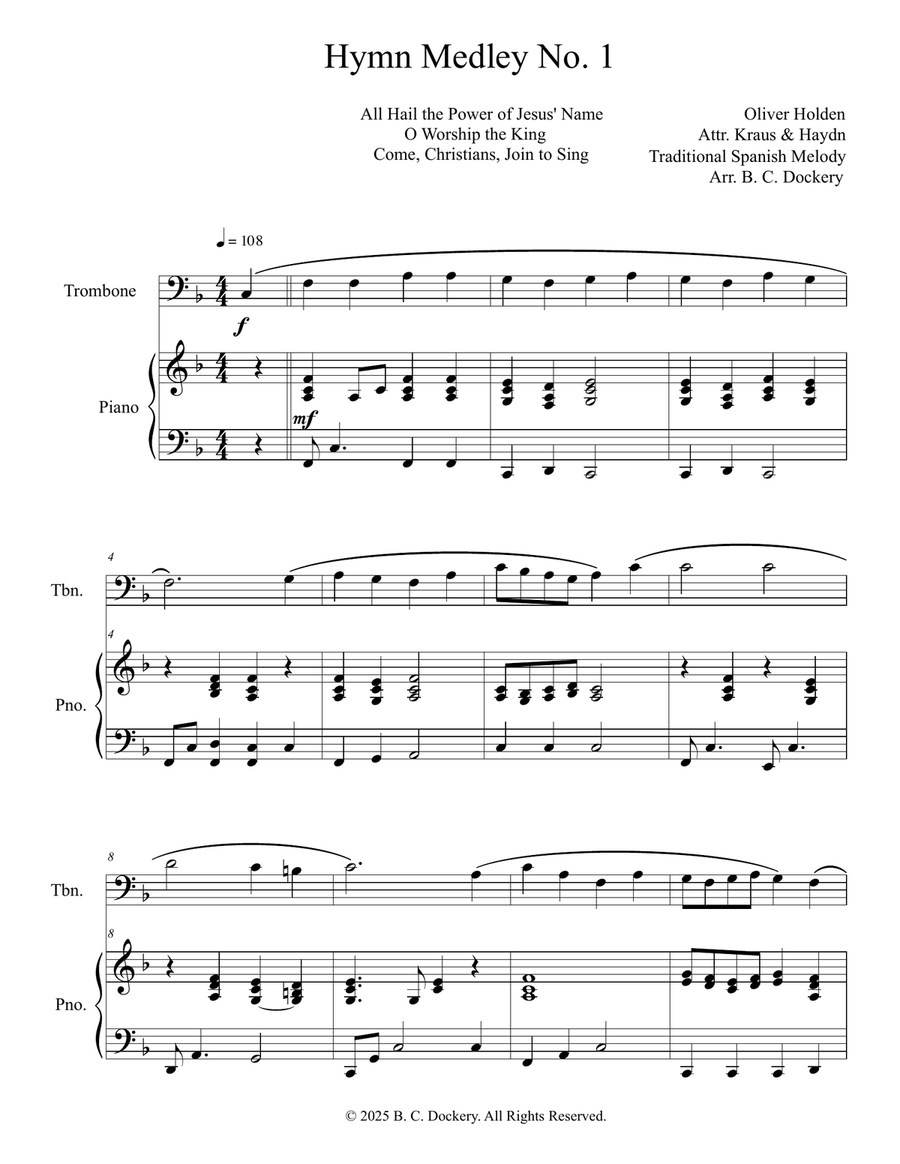 Hymn Medley No. 1 (Trombone Solo with Piano Accompaniment) Piano scores gallery preview page 1