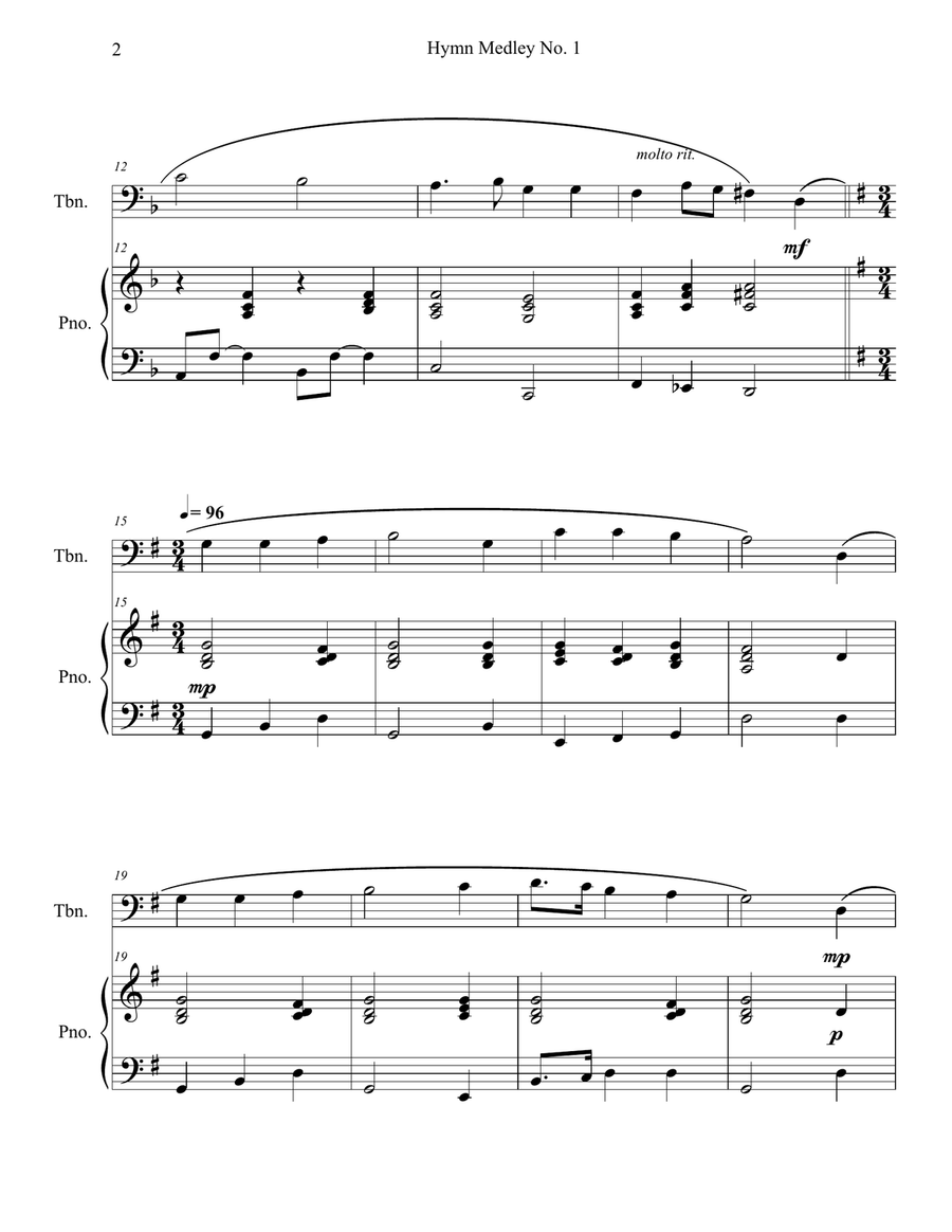 Hymn Medley No. 1 (Trombone Solo with Piano Accompaniment) Piano scores gallery preview page 2