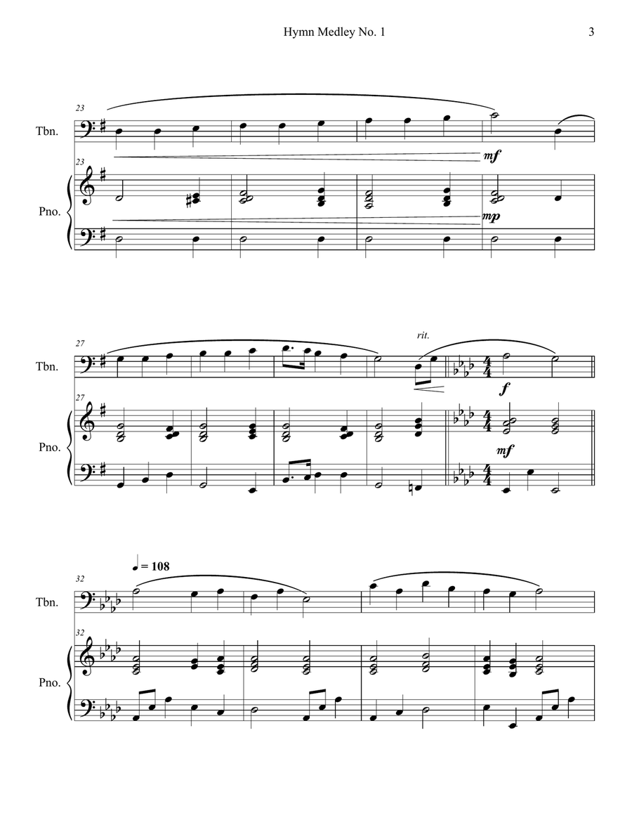 Hymn Medley No. 1 (Trombone Solo with Piano Accompaniment) Piano scores gallery preview page 3