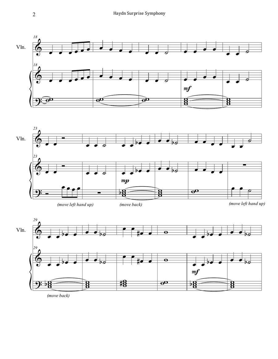 Haydn Surprise Symphony (Violin & Easy Piano) Violin Solo scores gallery preview page 2