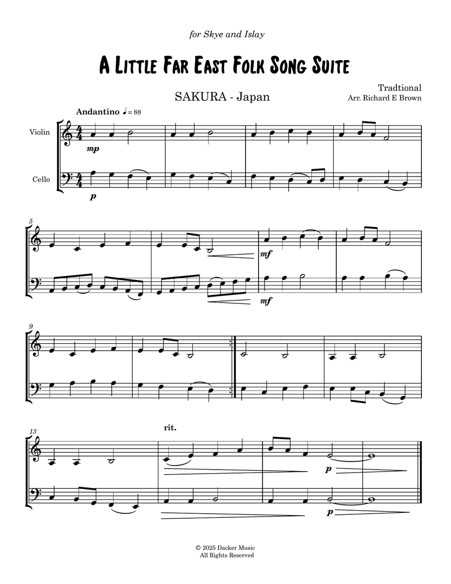 A Little Far East Folk Song Suite for Violin & Cello Cello scores gallery preview page 3
