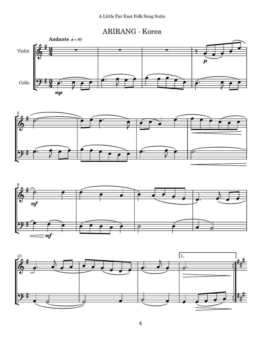 A Little Far East Folk Song Suite for Violin & Cello Cello scores gallery preview page 4