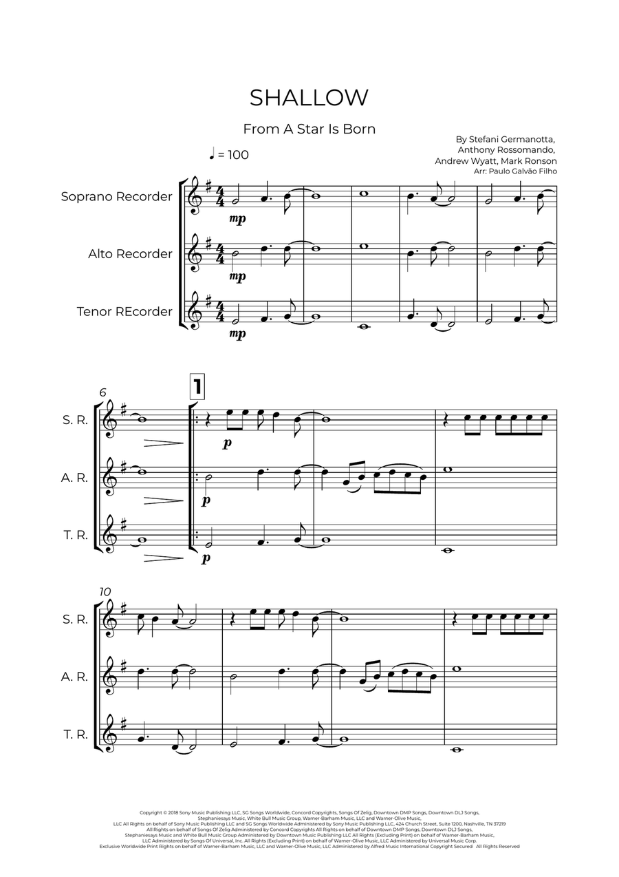Shallow Shallow Soprano Recorder scores gallery preview page 2