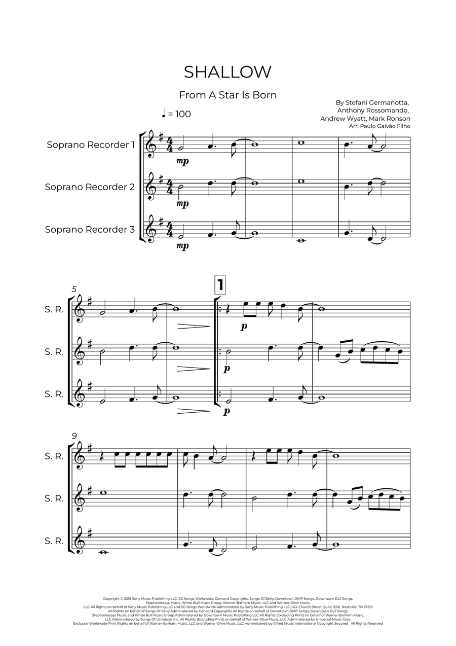 Shallow Shallow Soprano Recorder scores gallery preview page 2