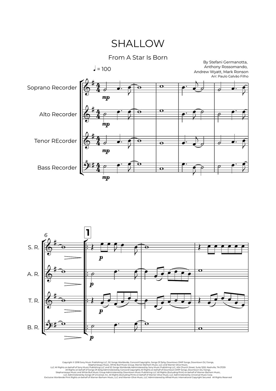 Shallow Shallow Soprano Recorder scores gallery preview page 2