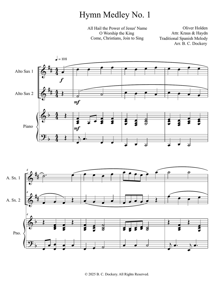 Hymn Medley No. 1 (Alto Sax Duet with Piano Accompaniment) Woodwind Duet scores gallery preview page 1
