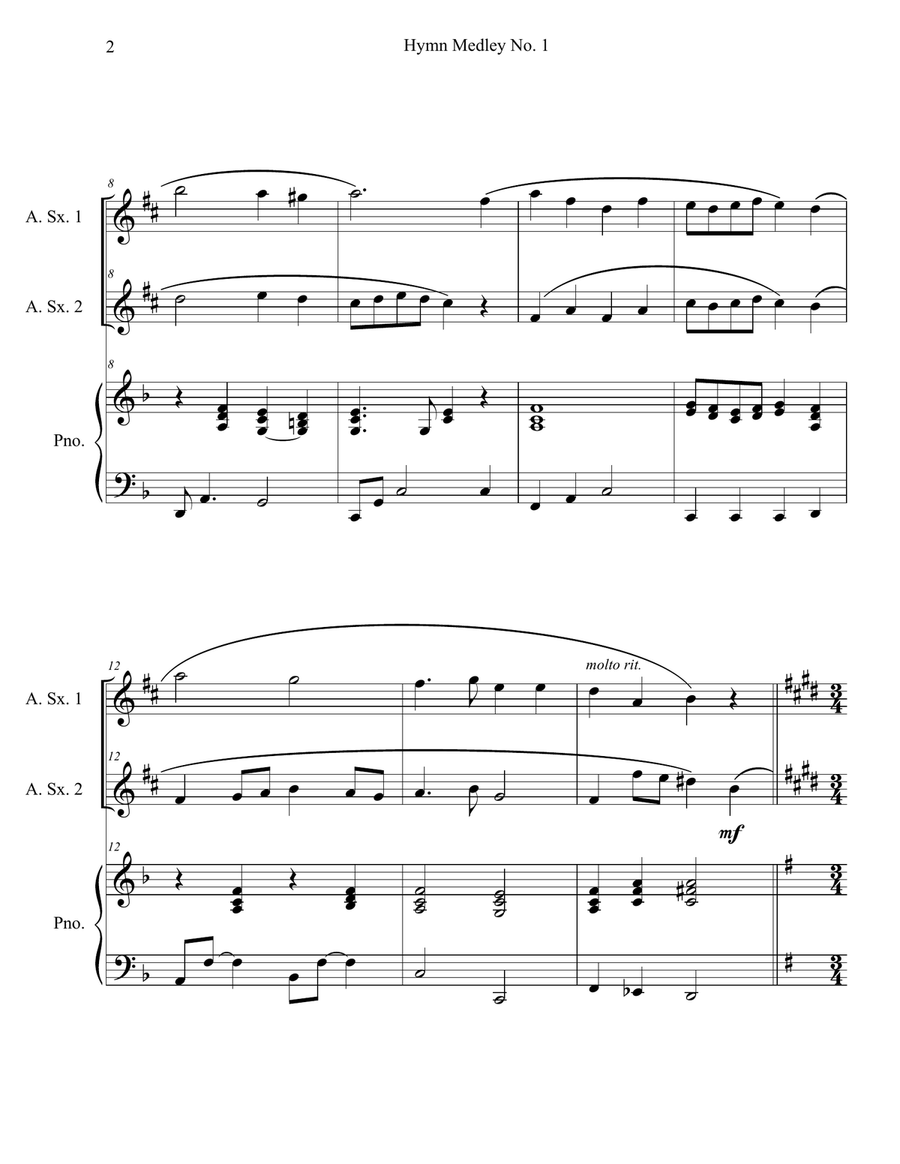 Hymn Medley No. 1 (Alto Sax Duet with Piano Accompaniment) Woodwind Duet scores gallery preview page 2