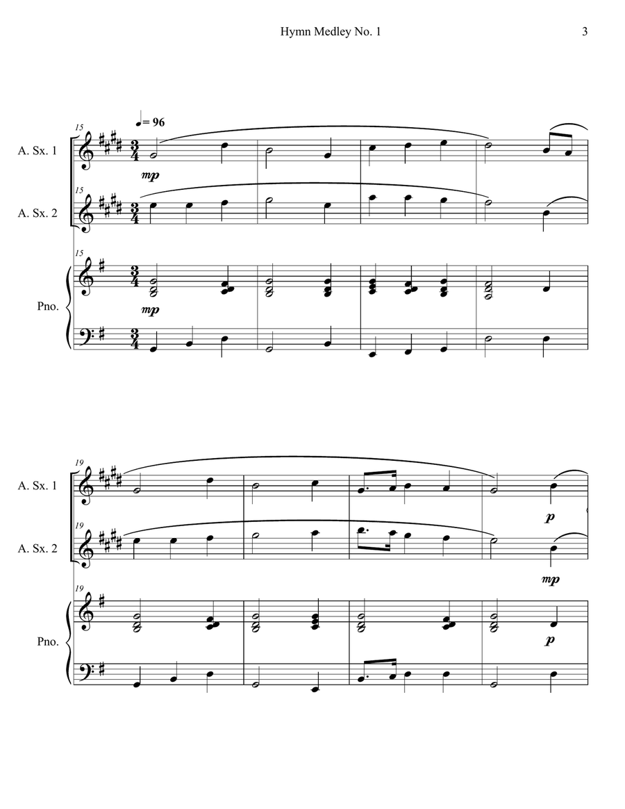 Hymn Medley No. 1 (Alto Sax Duet with Piano Accompaniment) Woodwind Duet scores gallery preview page 3