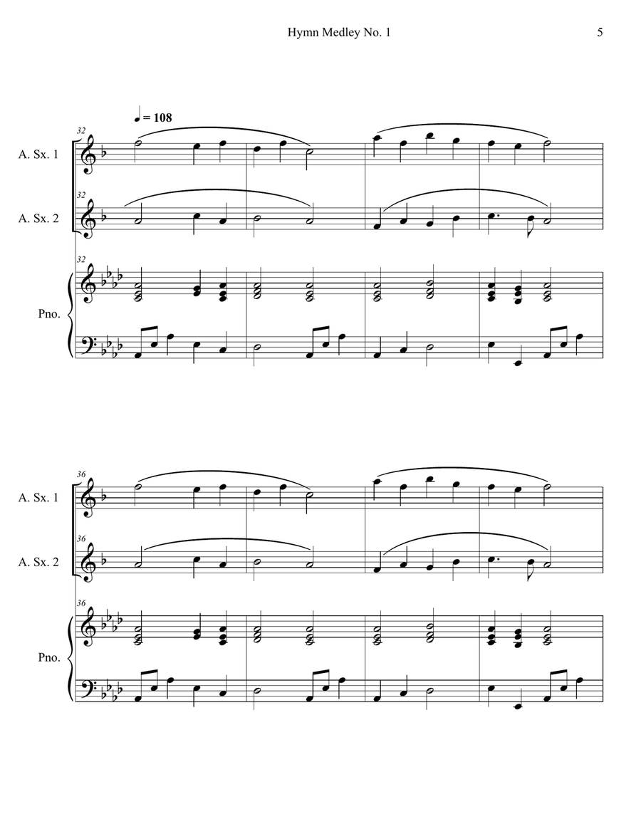 Hymn Medley No. 1 (Alto Sax Duet with Piano Accompaniment) Woodwind Duet scores gallery preview page 5