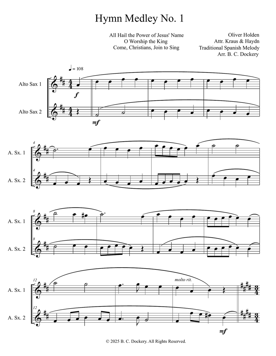 Hymn Medley No. 1 (Alto Sax Duet) Woodwind Duet scores gallery preview page 1
