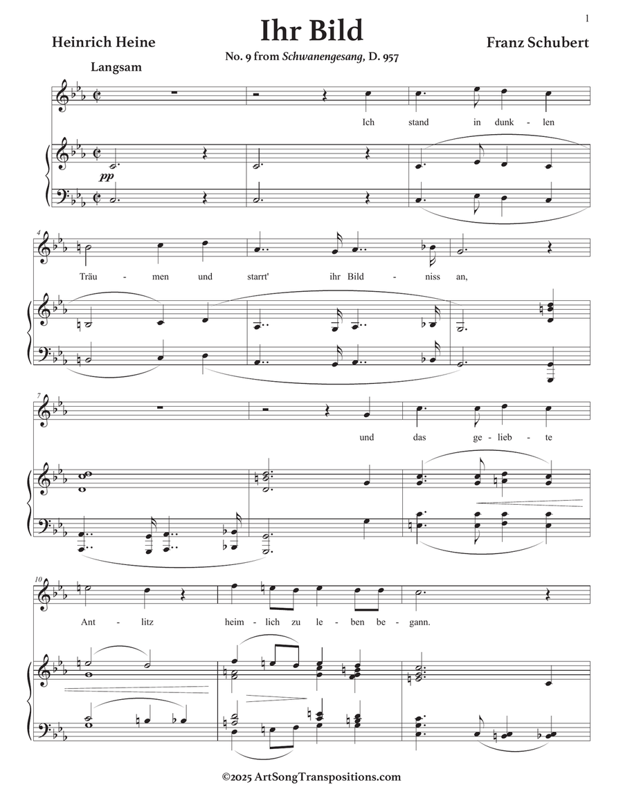 SCHUBERT: Ihr Bild, D. 957 no. 9 (transposed to C minor) Piano, Vocal scores gallery preview page 2