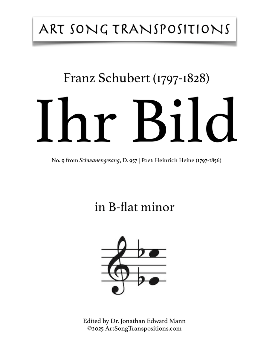 SCHUBERT: Ihr Bild, D. 957 no. 9 (transposed to B-flat minor) Piano, Vocal scores gallery preview page 1