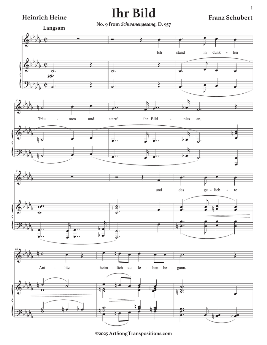 SCHUBERT: Ihr Bild, D. 957 no. 9 (transposed to B-flat minor) Piano, Vocal scores gallery preview page 2