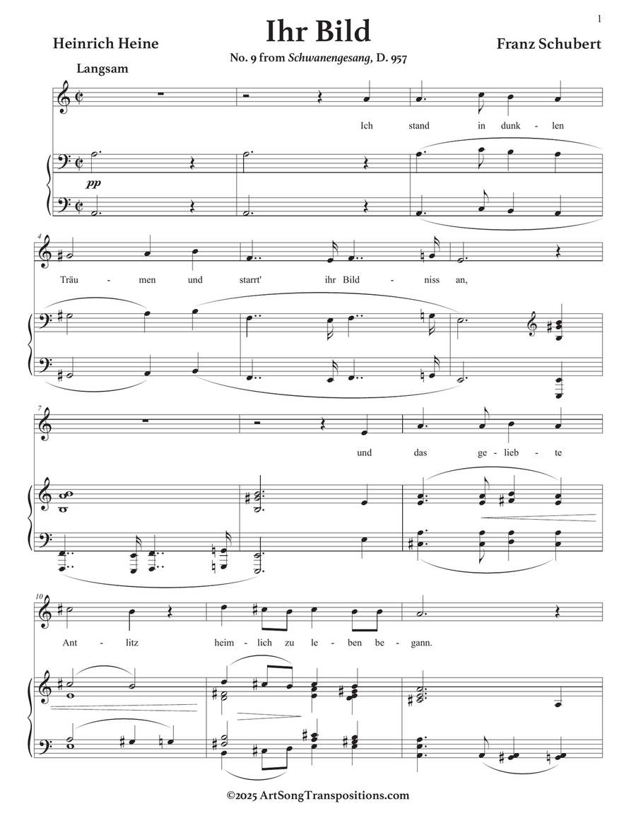 SCHUBERT: Ihr Bild, D. 957 no. 9 (transposed to A minor) Piano, Vocal scores gallery preview page 2