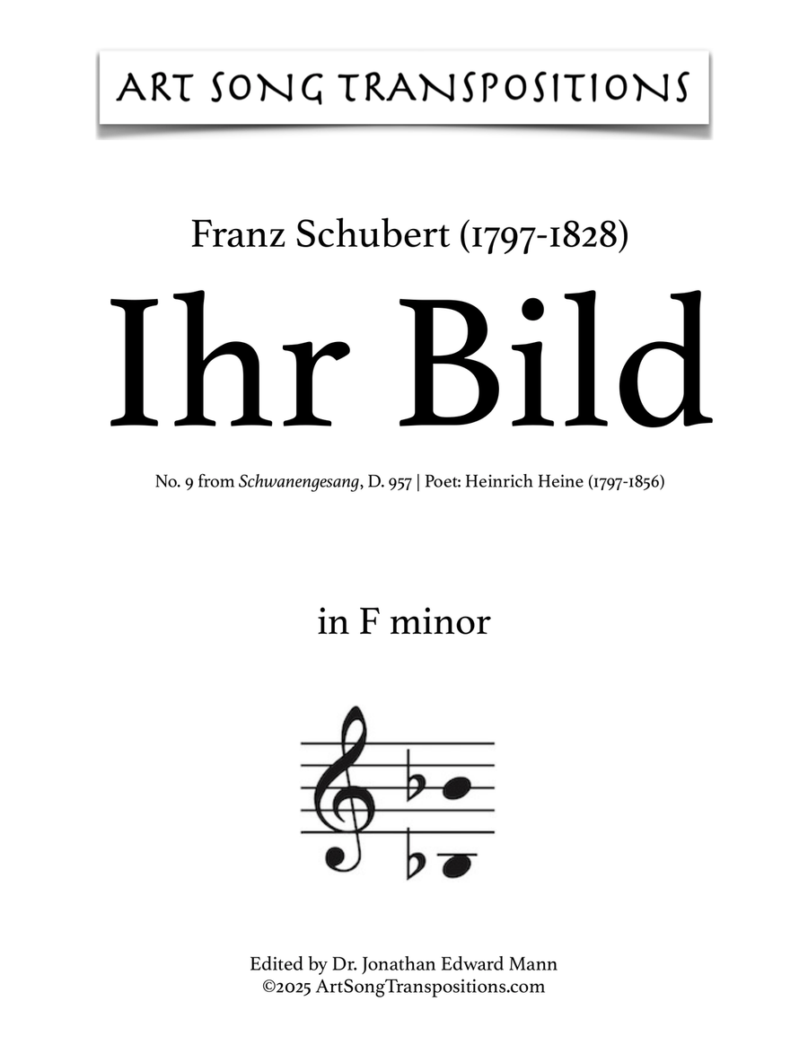 SCHUBERT: Ihr Bild, D. 957 no. 9 (transposed to F minor) Piano, Vocal scores gallery preview page 1