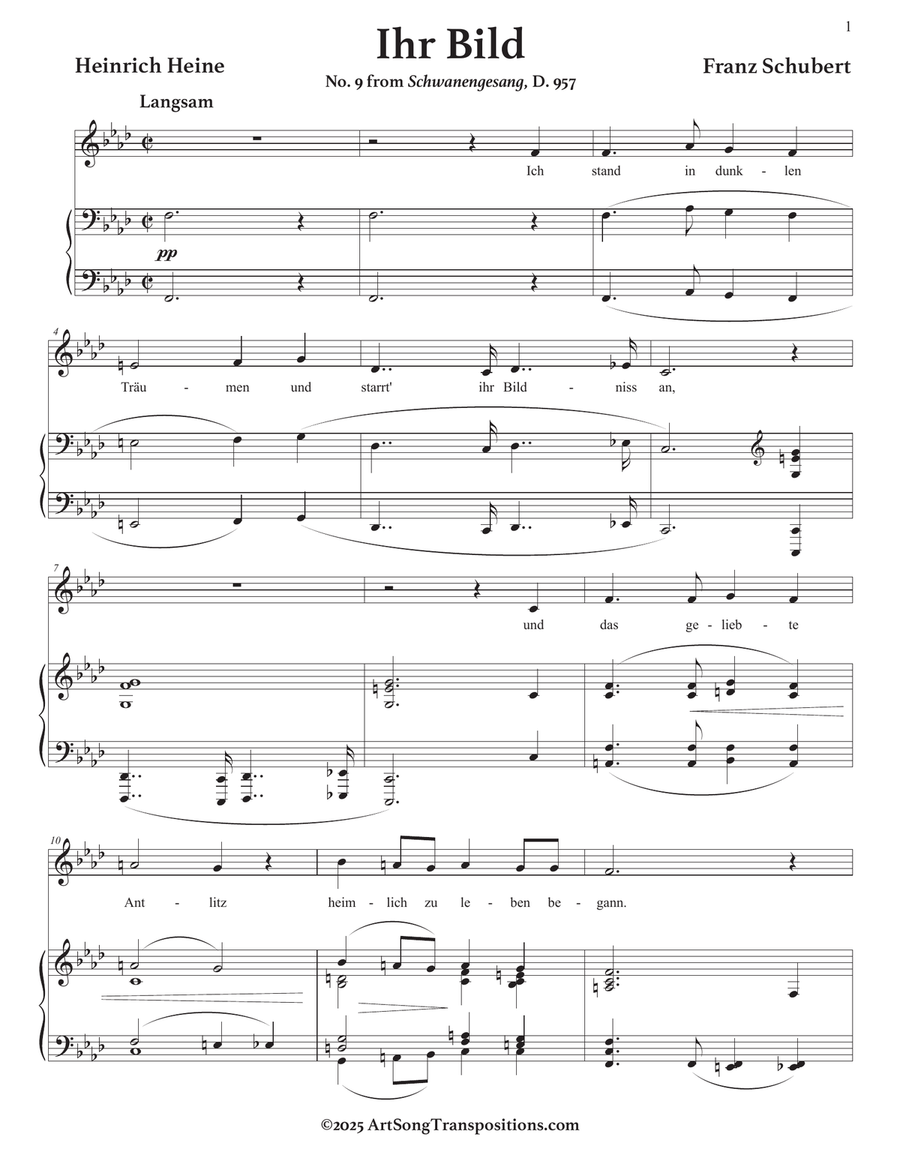 SCHUBERT: Ihr Bild, D. 957 no. 9 (transposed to F minor) Piano, Vocal scores gallery preview page 2