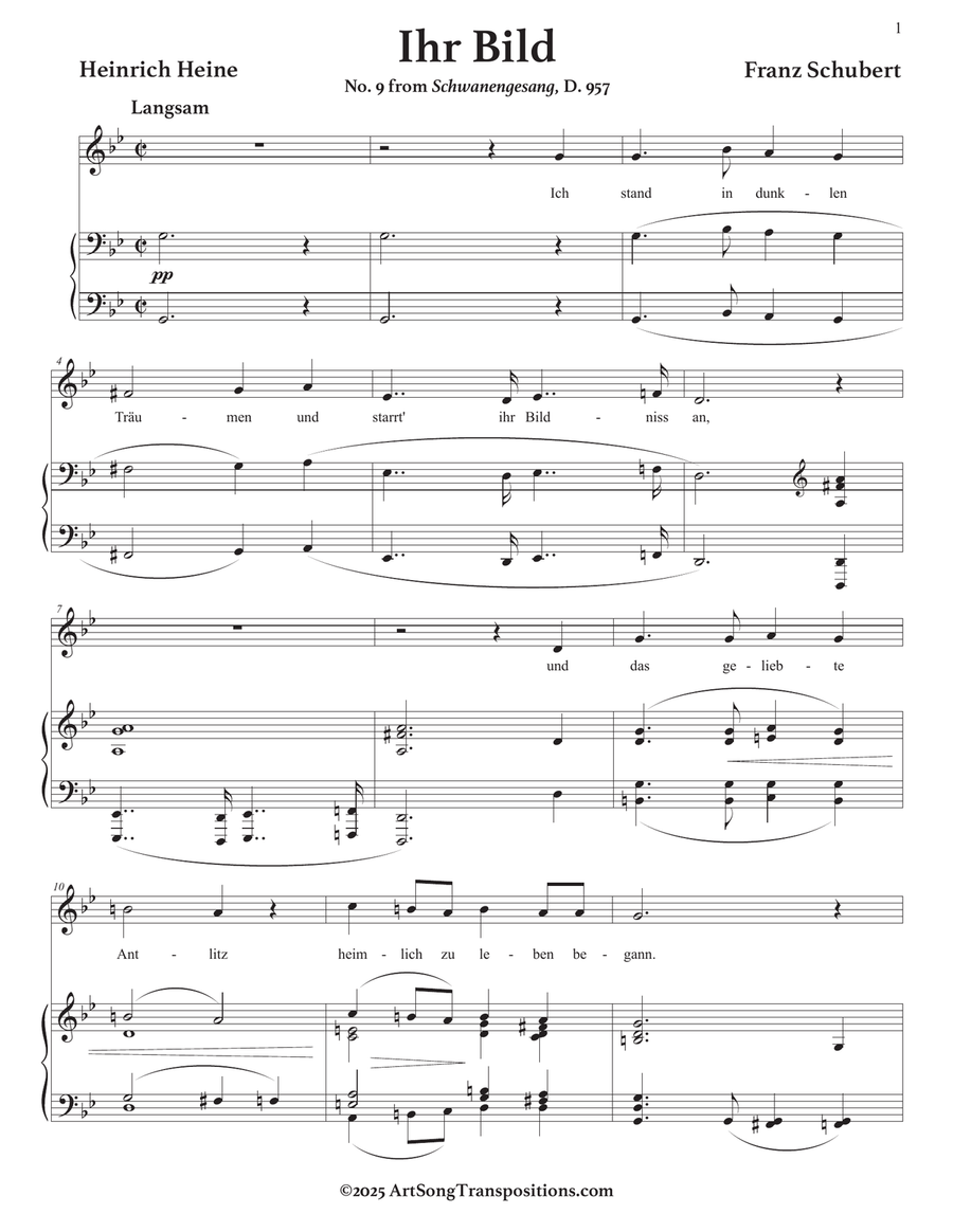 SCHUBERT: Ihr Bild, D. 957 no. 9 (transposed to G minor) Piano, Vocal scores gallery preview page 2
