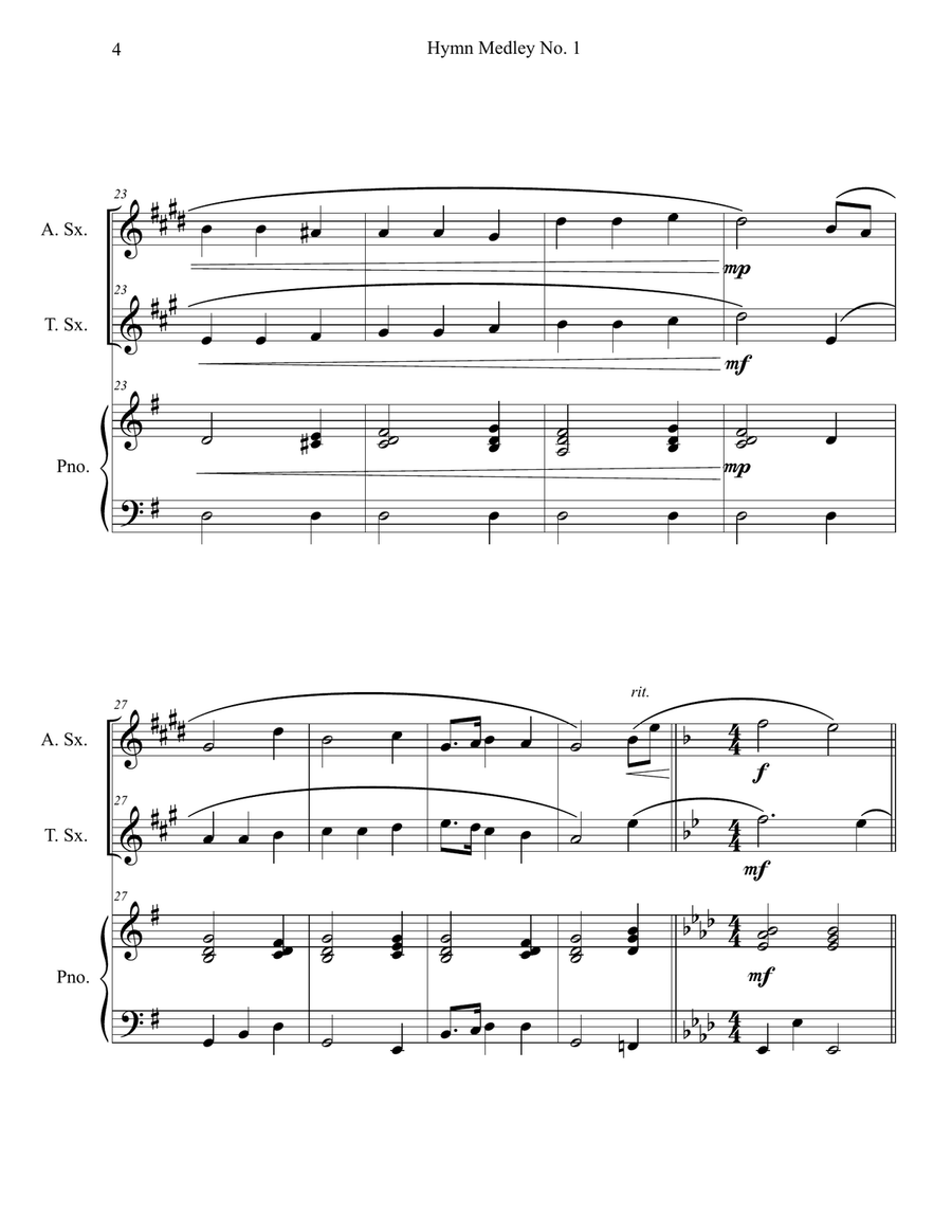 Hymn Medley No. 1 (Alto and Tenor Sax Duet with Piano Accompaniment) Woodwind Duet scores gallery preview page 4