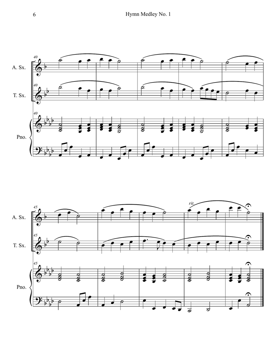 Hymn Medley No. 1 (Alto and Tenor Sax Duet with Piano Accompaniment) Woodwind Duet scores gallery preview page 6
