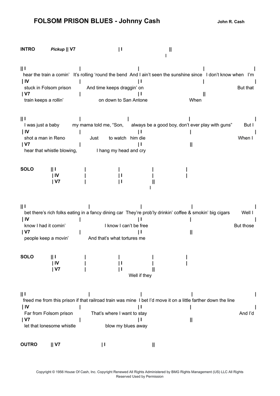 Folsom Prison Blues Folsom Prison Blues Piano scores gallery preview page 1