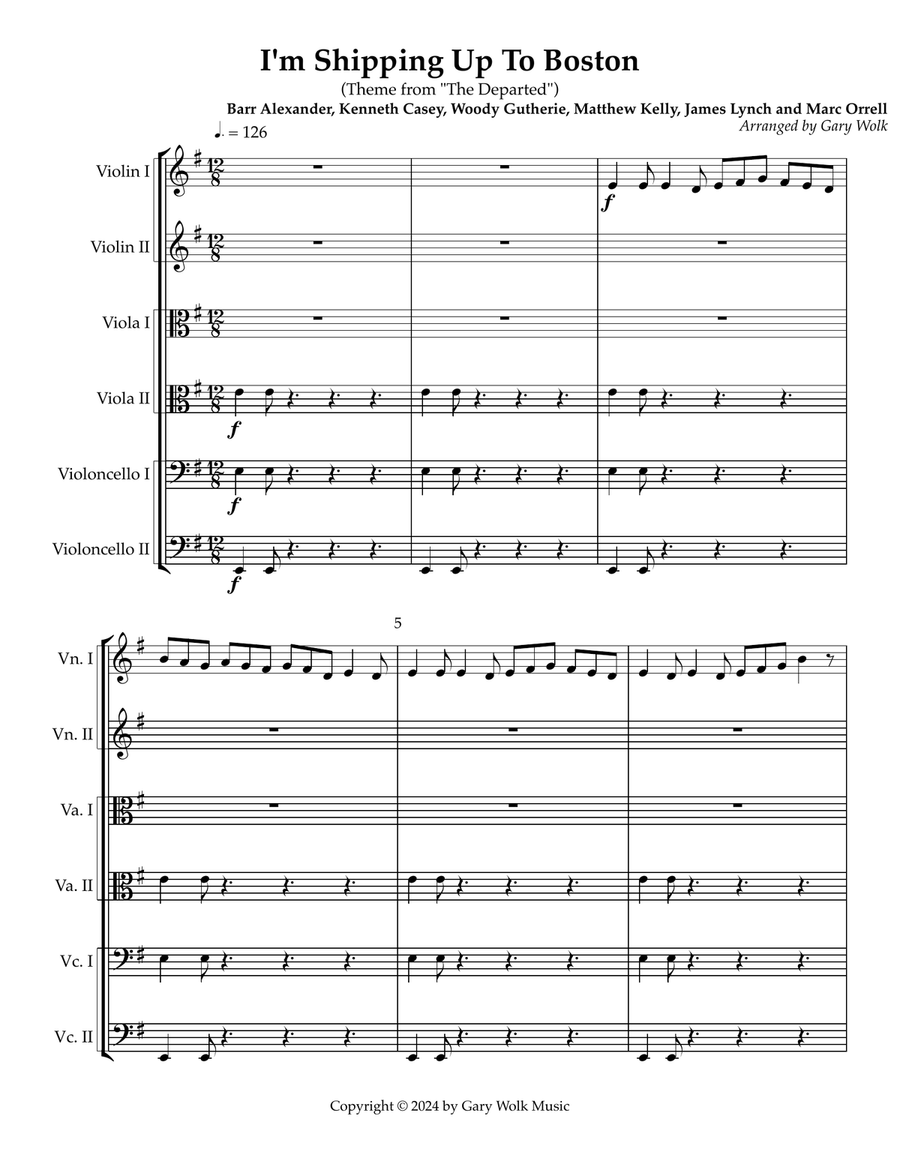 I'm Shipping Up To Boston (Instrumental Version) Cello scores gallery preview page 1