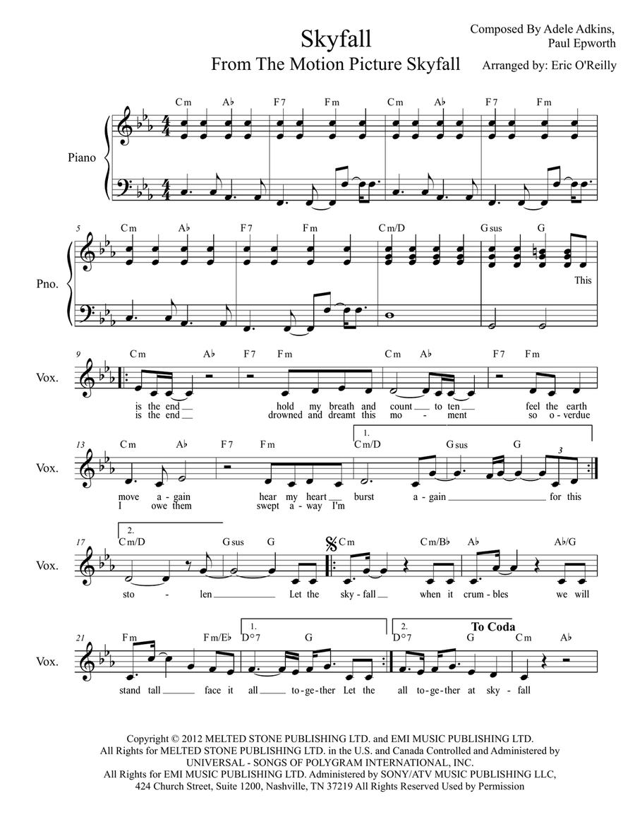 Skyfall Skyfall Piano scores gallery preview page 1