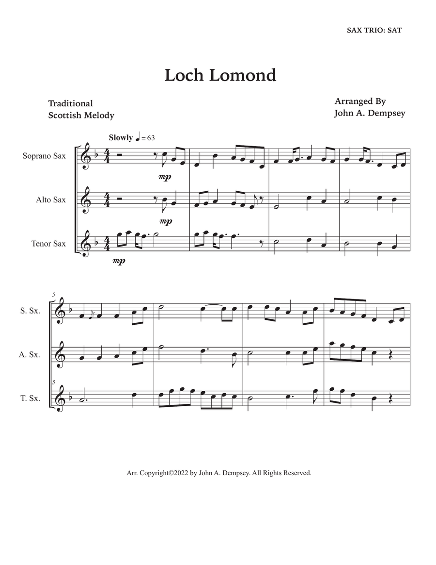 Loch Lomond (Sax Trio: SAT) SAT scores gallery preview page 5