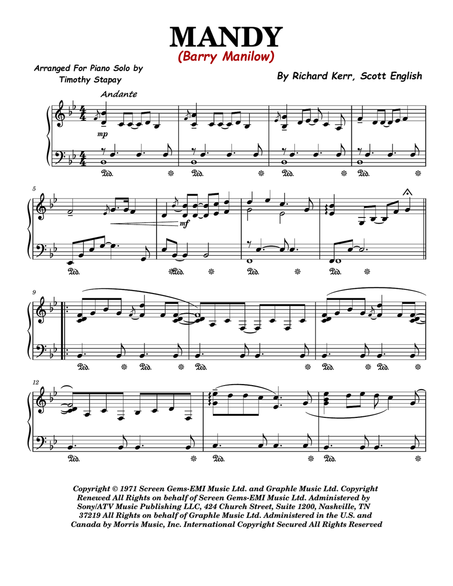 Mandy Piano Solo scores gallery preview page 1